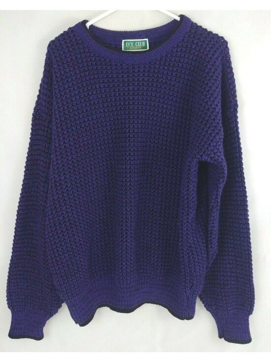 Ivy Club Classics Sweaters - Vintage Ivy Club Classics Women's Dark Purple & Black Sweater Size 2XL